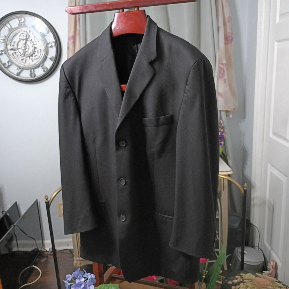 Vintage SY DEVORE Black Wool Suit Jacket 42R with Teamsters Union 1998 Label